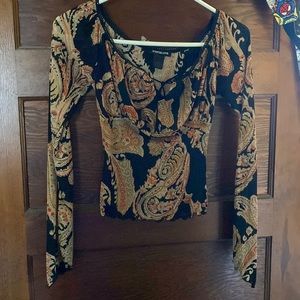 Misdemeanor Sheer Black, Red, & Orange Blouse, M